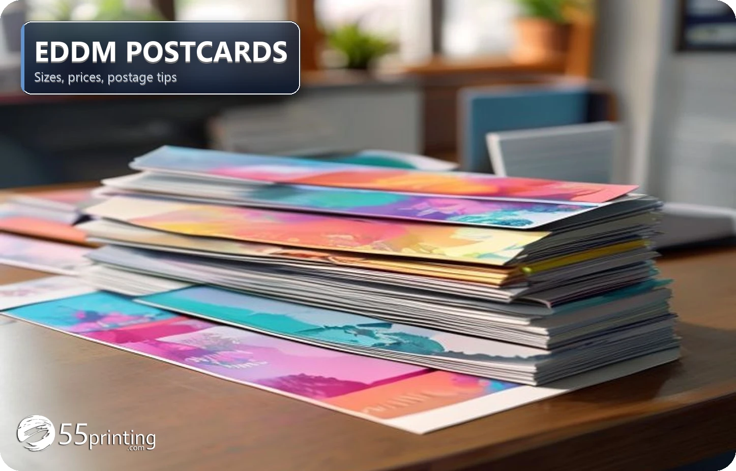 Stack of full color EDDM postcards ready for neighborhood mailing
